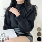Black | ふんわり袖のモックネックニット ハイネック ボリューム袖 | PREMIUM K