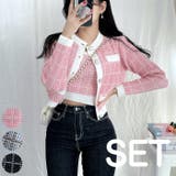 Pink | チェックノースリーブ&ニットカーディガンセット クロップド丈 スリムフィット | PREMIUM K