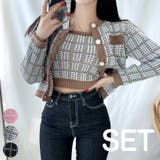 SkyBlue | チェックノースリーブ&ニットカーディガンセット クロップド丈 スリムフィット | PREMIUM K