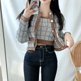 チェックノースリーブ&ニットカーディガンセット クロップド丈 スリムフィット | PREMIUM K | 詳細画像7
