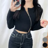Black | クロップド斜線ジップアップ スリムフィット アウター | PREMIUM K