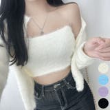 White | アンゴラ風カーディガンセット チューブトップ クロップド丈 | PREMIUM K
