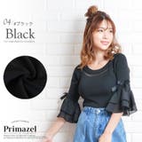 4.ブラック | リボン フリル袖 シアーライン | Primazel 