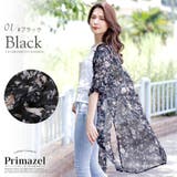 1.ブラック | ベルスリーブ 花柄 シフォン | Primazel 