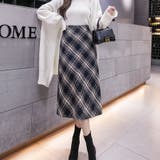 全2色 春秋冬 ウール調チェック柄タイトミモレスカート | Primazel | 詳細画像3