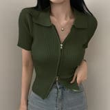 カーキ | ダブルファスナークロップド丈トップス | privatebeach