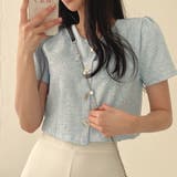 ライトブルー | ファンシーツイード風ノーカラー半袖ジャケット | privatebeach