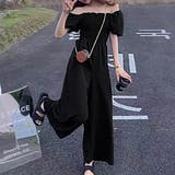 ブラック | スクエアネックボリュームスリーブオールインワン | privatebeach