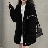 ブラック | ステッチデザインオーバーサイズニットカーディガン | privatebeach