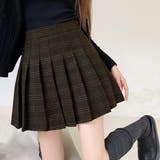 ダークブラウン | チェック柄ハイウエストプリーツミニスカート スカパン | privatebeach