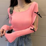 袖リボン付きリブ編みニットトップス | privatebeach | 詳細画像11 