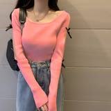 袖リボン付きリブ編みニットトップス | privatebeach | 詳細画像13 