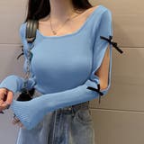 袖リボン付きリブ編みニットトップス | privatebeach | 詳細画像17 