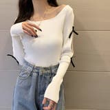 袖リボン付きリブ編みニットトップス | privatebeach | 詳細画像2 