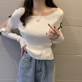 袖リボン付きリブ編みニットトップス | privatebeach | 詳細画像3 