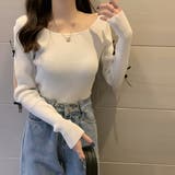 袖リボン付きリブ編みニットトップス | privatebeach | 詳細画像4 