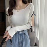 袖リボン付きリブ編みニットトップス | privatebeach | 詳細画像5 