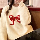 ホワイト×レッド | リボン柄ニットトップス | privatebeach