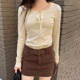 オフホワイト | フェイクレイヤードリボン使いトップス | privatebeach