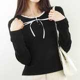 ブラック | フェイクレイヤードリボン使いトップス | privatebeach