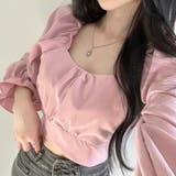 バックリボンボリュームスリーブクロップド丈ブラウス | privatebeach | 詳細画像11