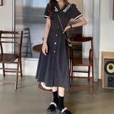 ブラック | BIG衿配色ロングシャツワンピース | privatebeach