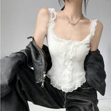 ホワイト | フリルレースリブ編みタンクトップ | privatebeach