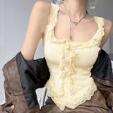 ベージュ | フリルレースリブ編みタンクトップ | privatebeach