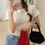 ホワイト | ドット柄クロップド丈Tシャツ | privatebeach