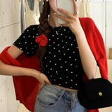 ブラック | ドット柄クロップド丈Tシャツ | privatebeach