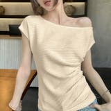 オフホワイト | サイドシャーリングワッシャー半袖トップス | privatebeach