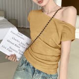 ベージュ | サイドシャーリングワッシャー半袖トップス | privatebeach