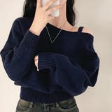 ネイビー | アシンメトリーオフショルダーニットトップス | privatebeach