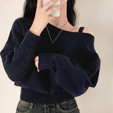 ネイビー | アシンメトリーオフショルダーニットトップス | privatebeach