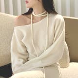 リボンレースアップオフショルダーニットトップス | privatebeach | 詳細画像3