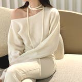 ホワイト | リボンレースアップオフショルダーニットトップス | privatebeach