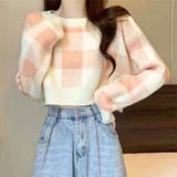 ブロックチェック柄クロップド丈ニットトップス | privatebeach | 詳細画像7