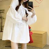 ホワイト | リボンタイボリュームスリーブチュニック丈ブラウス | privatebeach