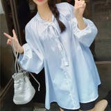 ブルー | リボンタイボリュームスリーブチュニック丈ブラウス | privatebeach