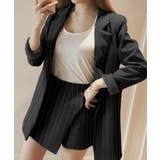 ブラック | 2点セットアップ ストライプ柄テーラードジャケット＆スカパン | privatebeach