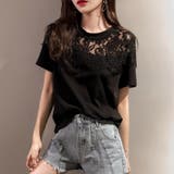 モチーフレース使いクルーネックTシャツ | privatebeach | 詳細画像1