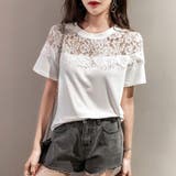 ホワイト | モチーフレース使いクルーネックTシャツ | privatebeach