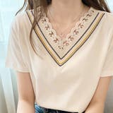 刺繍レース使いVネックTシャツ | privatebeach | 詳細画像5