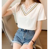 刺繍レース使いVネックTシャツ | privatebeach | 詳細画像2