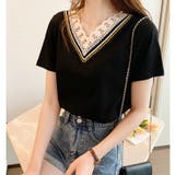 刺繍レース使いVネックTシャツ | privatebeach | 詳細画像9