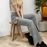 サイドリボンカットアウトハイウェストスリットデニムフレアパンツ | privatebeach | 詳細画像13 