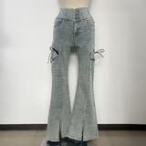 サイドリボンカットアウトハイウェストスリットデニムフレアパンツ | privatebeach | 詳細画像20 