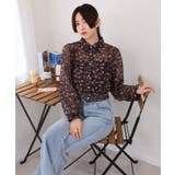 小花柄 裾シャーリング クロップド丈 長袖ブラウス | Pumpkin  Port | 詳細画像3 