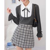 サテンリボンブラウス+リブカットソードッキング 長袖トップス | Pumpkin  Port | 詳細画像11 