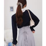 サテンリボンブラウス+リブカットソードッキング 長袖トップス | Pumpkin  Port | 詳細画像21 